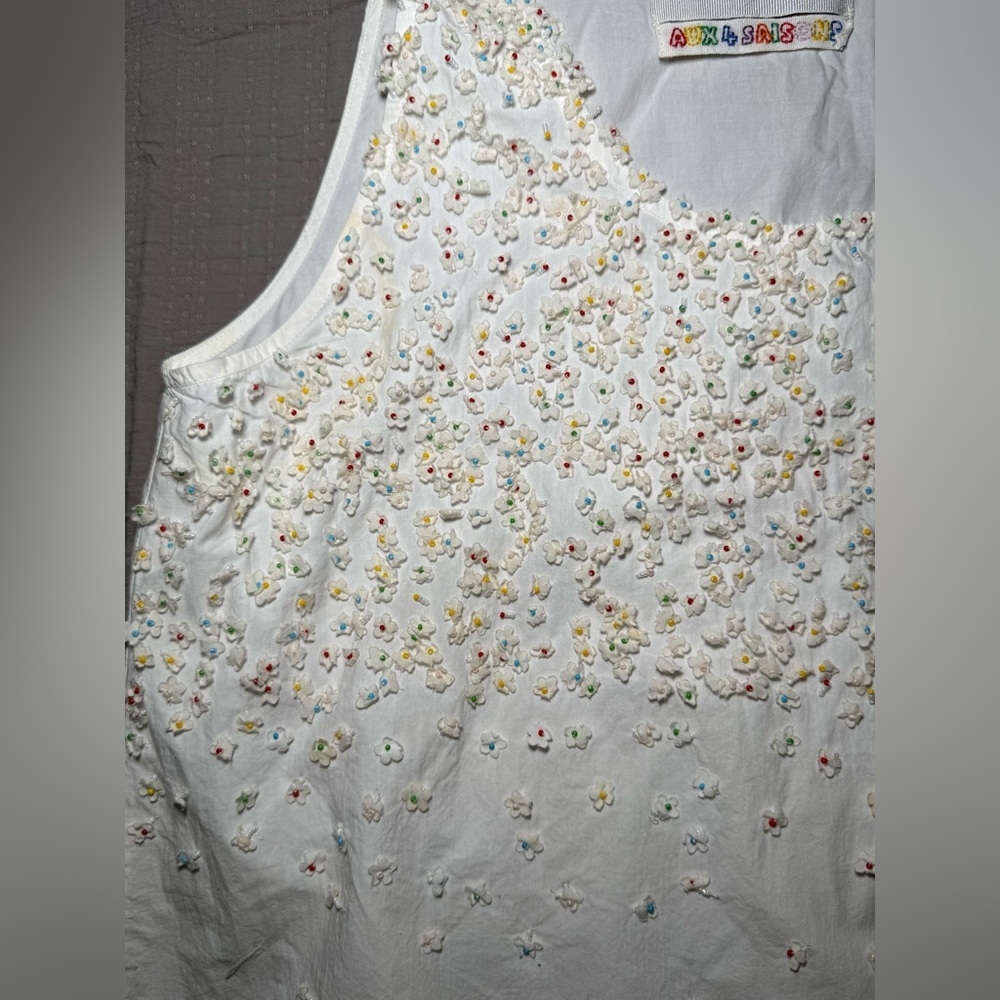 Mii Embroidered Beaded Floral Tank Top Cotton Handmade S